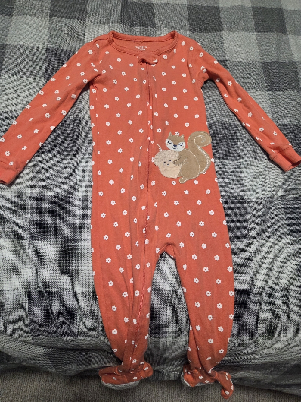 Carter's Coral Floral Footed One-Piece with Squirrel Applique 3T Toddler Baby